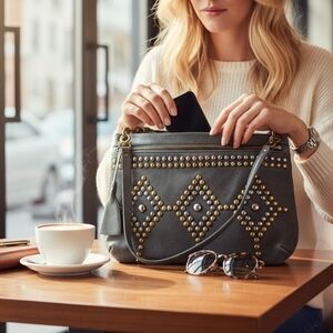 Lucky Brand Rustic Denum Studded Crossbody